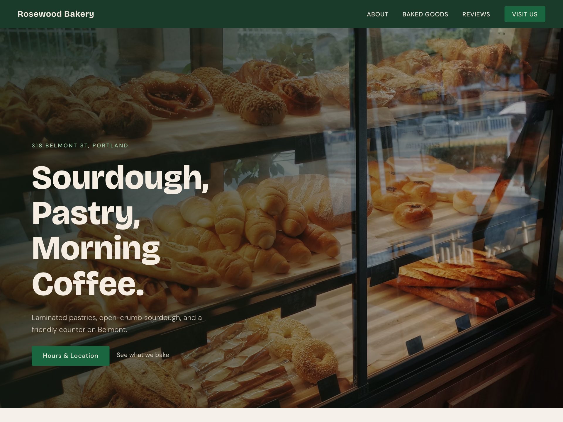 Rosewood Bakery — a website Styka generated for a bakery business
